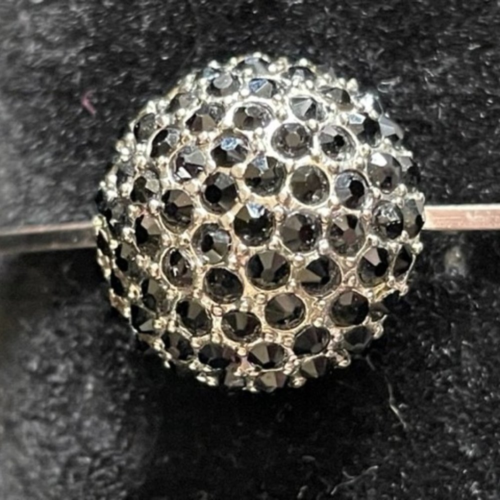 Vintage Silver Dome with Small Black Stones Hook Bangle
